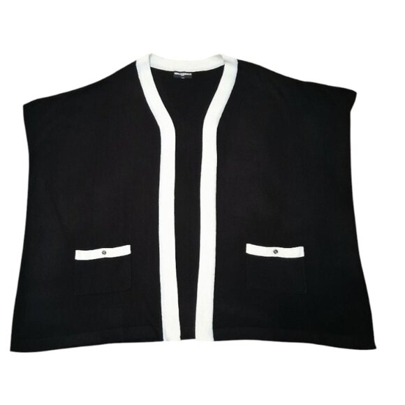 Karl Lagerfeld Paris Black W/Cream Trim Knit Open Cardigan Sweater Size OS - Picture 5 of 8